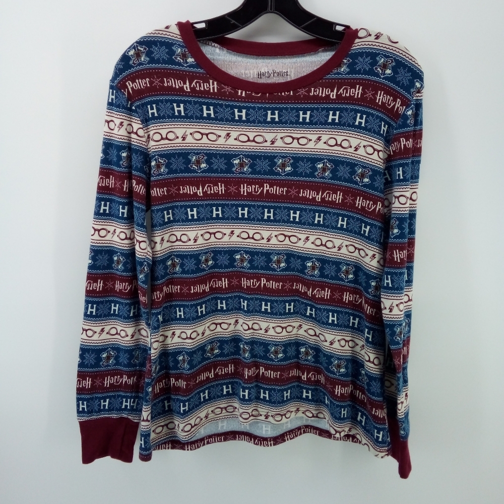 Harry Potter Winter Snowflake Glasses Maroon Blue Pajama Top Sleepwear Large - Picture 5 of 10